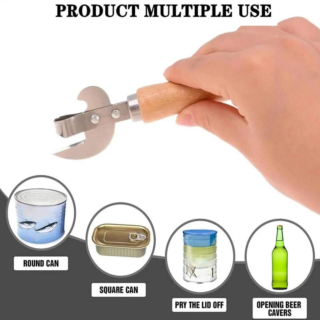 Wooden Handle Manual Can Opener Ergonomic Jar Lid Opener Tool Smoothedge Safe Can Opener For Home Kitchen Camping Picnic