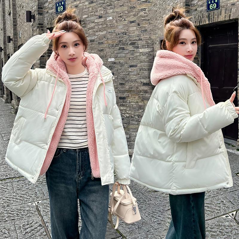 Winter Down Padded Jacket Thickened Lamb Wool Padded Jacket Fake Two-piece Large Size Women's Short Padded Jacket