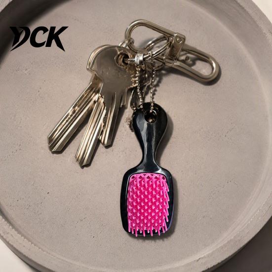 Keychain Pendant Mini Hair Brush Pendant, Scalp Massage with Ornament Bead Chain, Plastic Styling Charm for Backpacks Handbags Comb