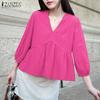 Женская повседневная блузка с V-образным вырезом, свободного кроя, с рукавом 3/4, однотонная