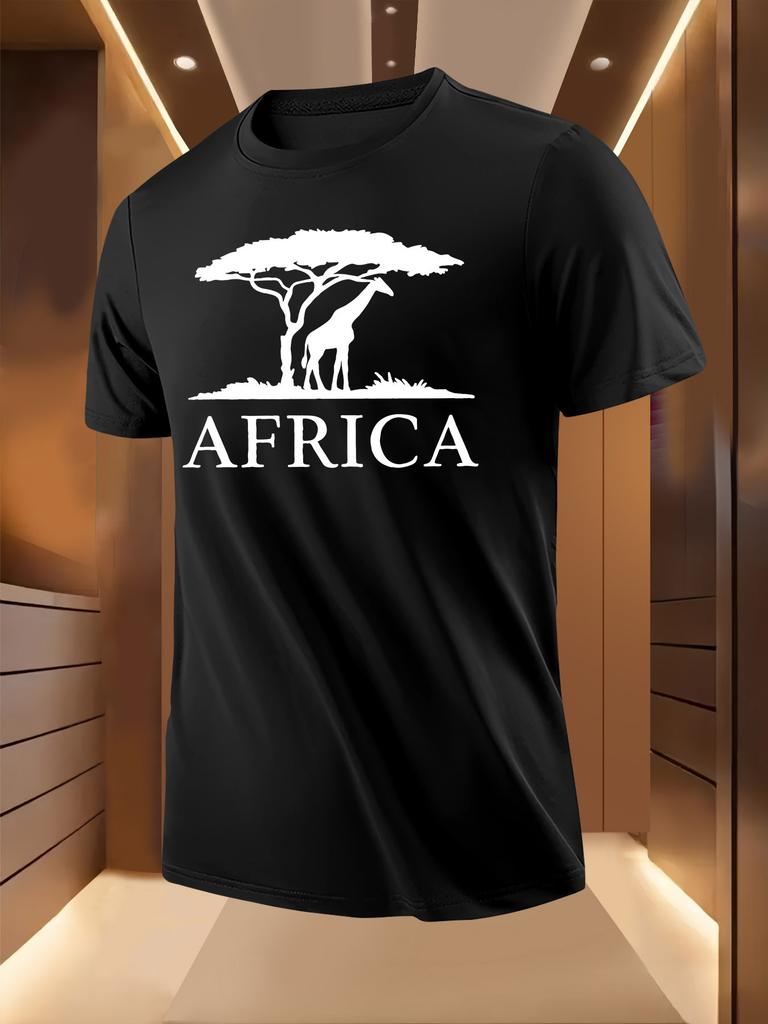 African Safari Graphic - Breathable Summer Casual Tee with Bold Tree & Animal Print T-shirt