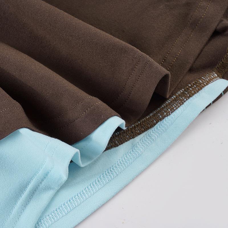 Осень 2025 Американский ретро Блок цветов Комплект из двух предметов Облегающая женская футболка