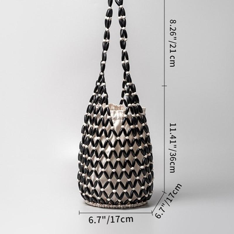 2025 New Design Summer Handmade Lady Wooden Bead Woven Tote Bag Hollow-out Shoulder Bag Travel Beach Underarm Bucket Bag Handbag