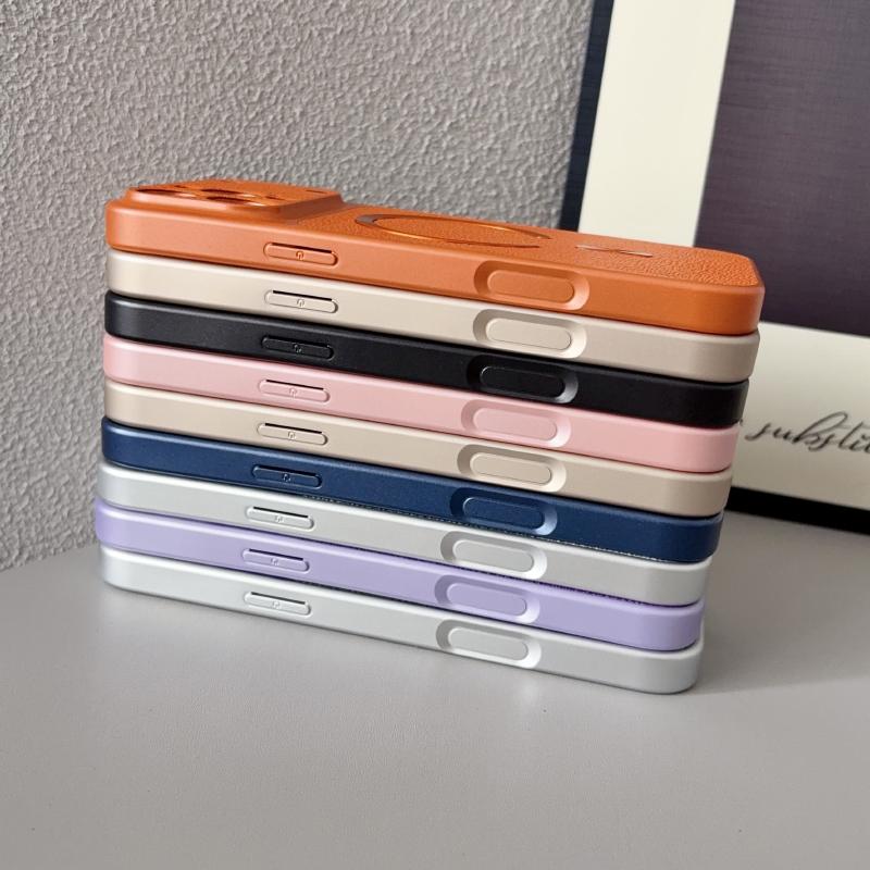 For Magsafe Magnetic Solid Color Matte Soft Border PU Leather Phone Case For 17 Pro Max 15 14 13 12 16 Pro Max Back Cover