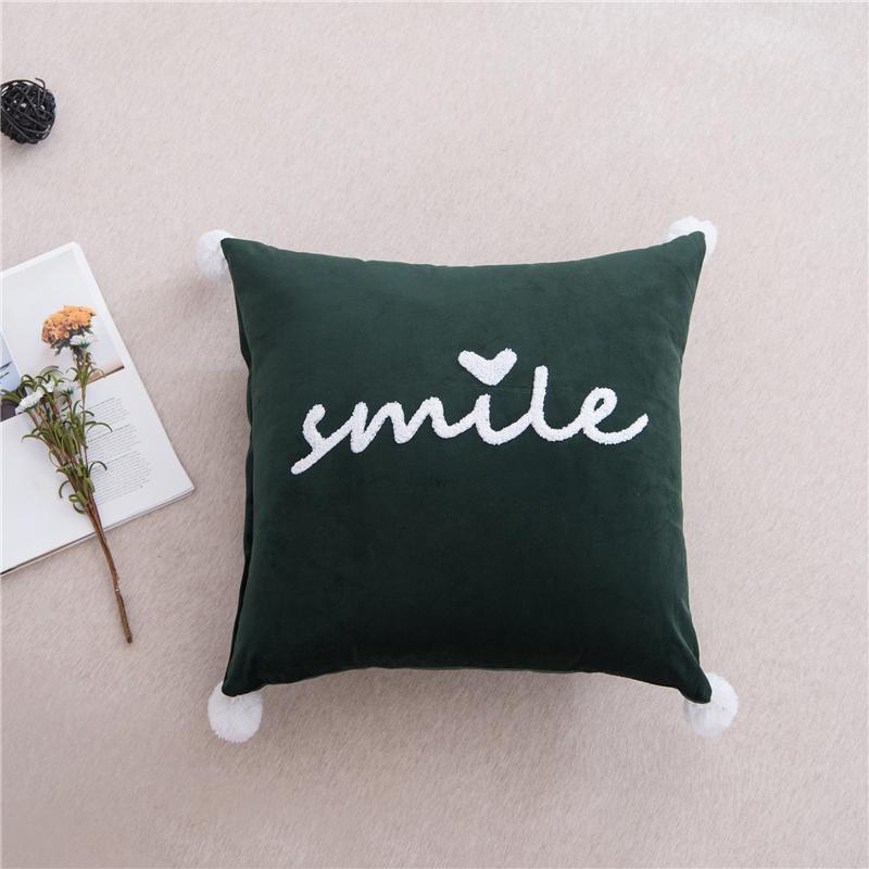 45x45см Бархатная наволочка на диванную подушку с надписью Smile и шариками, однотонная, для дома, гостиной