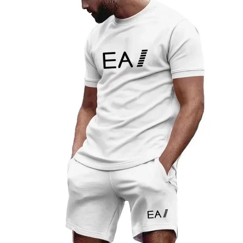 Мужской комплект из двух предметов, футболка с коротким рукавом и шорты, дышащий, повседневный и модный костюм, новое лето