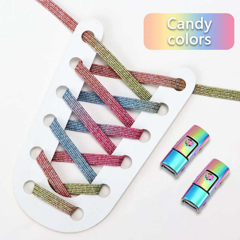 Новые красочные шнурки для обуви без завязок, эластичные шнурки, кроссовки для детей и взрослых, блестящие шнурки без завязок для обуви, аксессуары