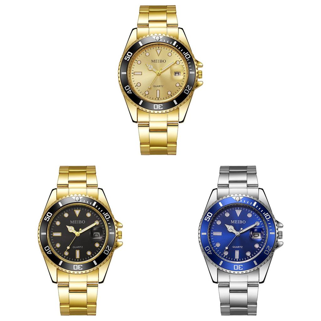 Meibo Men Steel Band Quartz Watch With Calendar For Office And Daily Wear