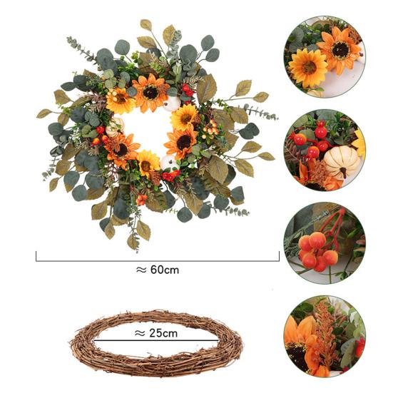 Autumn Wreath Faux White Pumpkin Maple Leaf Pine Cone Berry Wreath Handmade Farmhouse Wreath Fall Decoration for Home Thanksgiving Harvest Outdoor