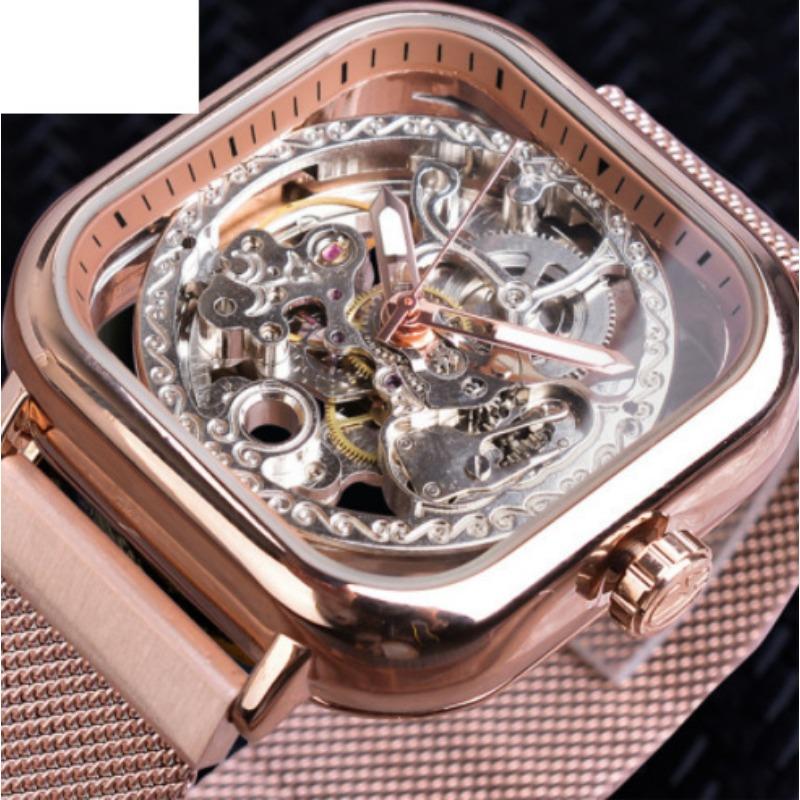 Мужские модные и повседневные механические часы с полым механизмом в европейском и американском стиле с автоматическим механизмом