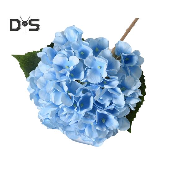 Artificial Hydrangea with Green Leaves Stem Realistic Fake Flower Wedding Home Office Table Centerpiece Faux Floral Branch Flower Arrangement