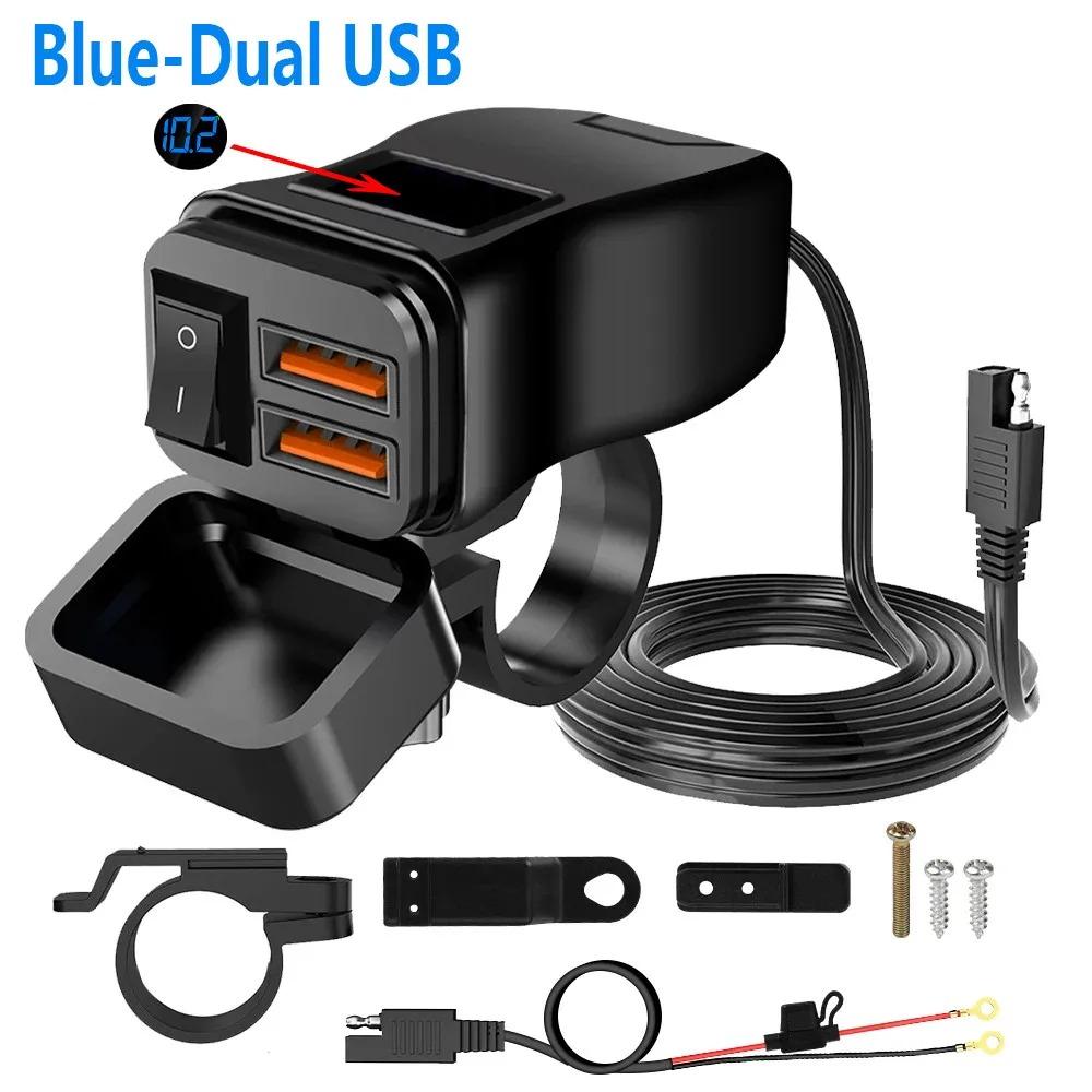 PD+QC3.0 USB-зарядное устройство для мотоцикла, быстрое зарядное устройство, 60 Вт, руль, два разъема USB с переключателем, вольтметром, водонепроницаемый адаптер питания 12 В