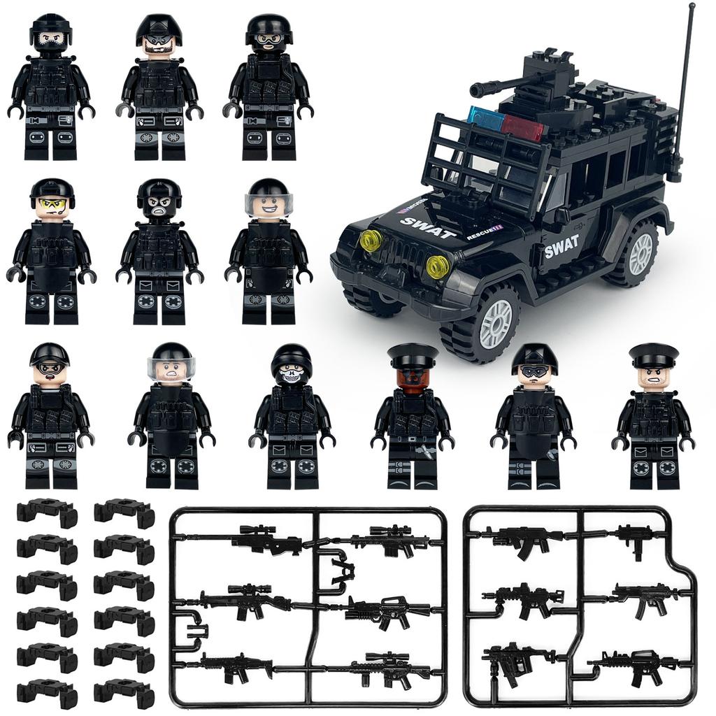 Package Wuwei Troops Swat Car Shield Children Assembled Building Block Toys Small Particles