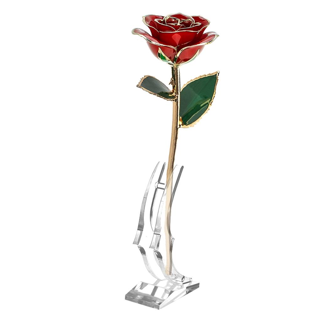 Покрытая 24-каратным золотом роза, креативный подарок для подруги, жены на День святого Валентина, свадебный декор с подставкой, красная