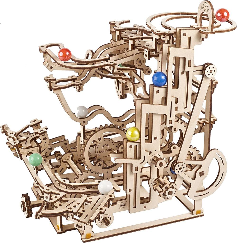Ugears 70170 Marble Run Tiered Hoist Model Kit, Wooden Blocks, DIY Puzzle, Assembly, Imagination, Creativity, Toy, Educational, Wood Puzzle, 3D Craft