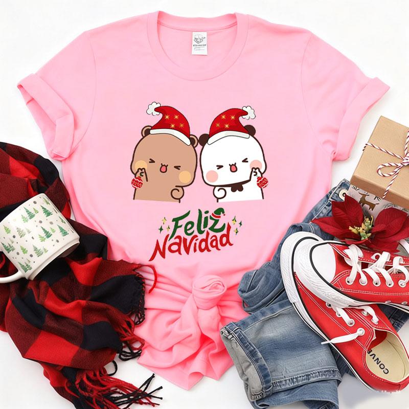 Merry Christmas Cute Bubu Dudu Cartoon Graphics Tshirt Popular Holiday Party Unisex Cotton Tees Trendy Funny Christmas Shirt