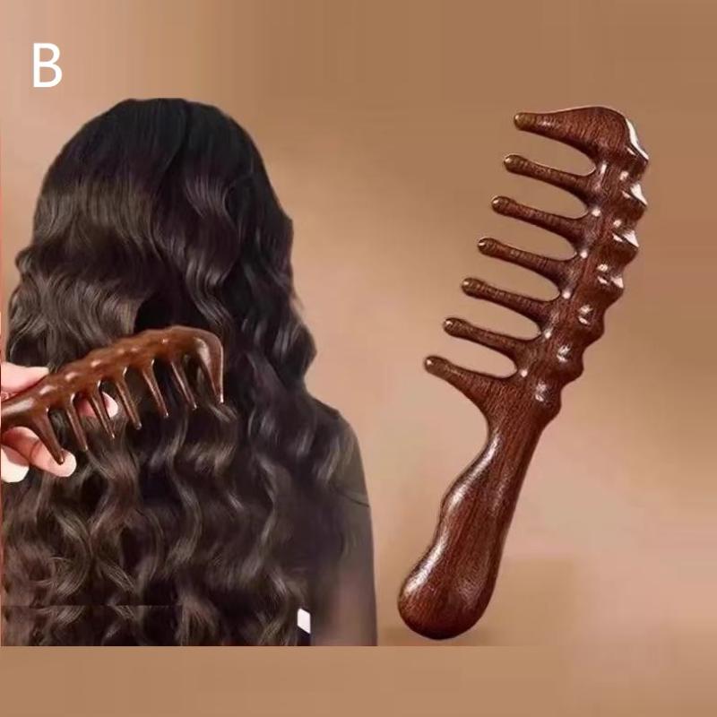 Деревянная расческа с длинной ручкой и широкими зубьями для завивки волос и укладки волнами. Профессиональный салонный инструмент для черных волос и париков.