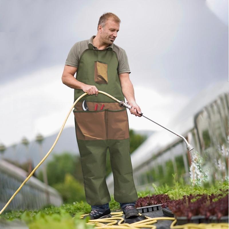 Multi-Pocket Oxford Cloth Garden Apron Color-Block Long Leg Cover for Gardening Pruning Heavy-Duty Work Apron Adjustable Strap