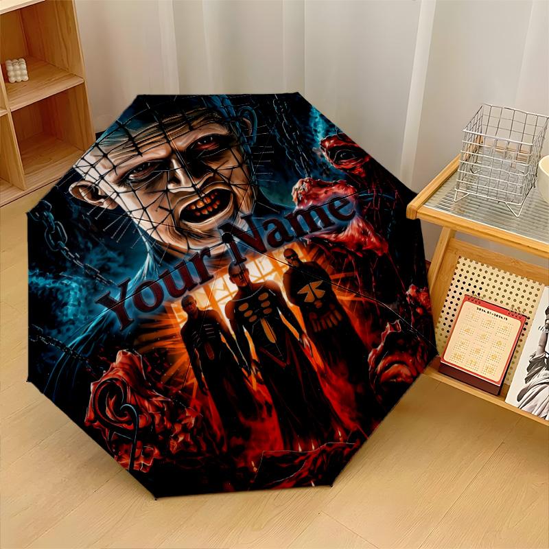 Custom Text Automatic 8 Bone Umbrella, Portable Sun Rain Protection UmbrellaHellraiser Pinhead