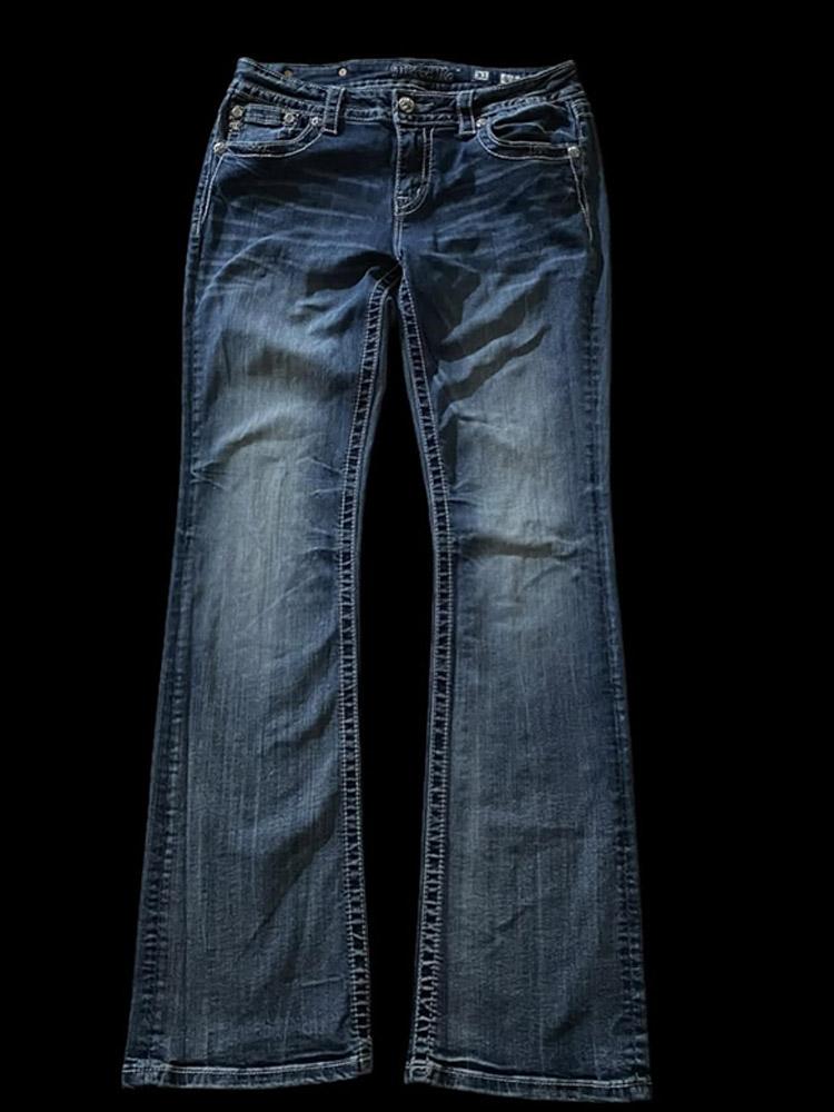 Американские ретро-узкие расклешенные джинсы женские Y2k Harajuku Gothic Vintage Pocket вышитые синие джинсовые брюки с низкой талией широкие брюки