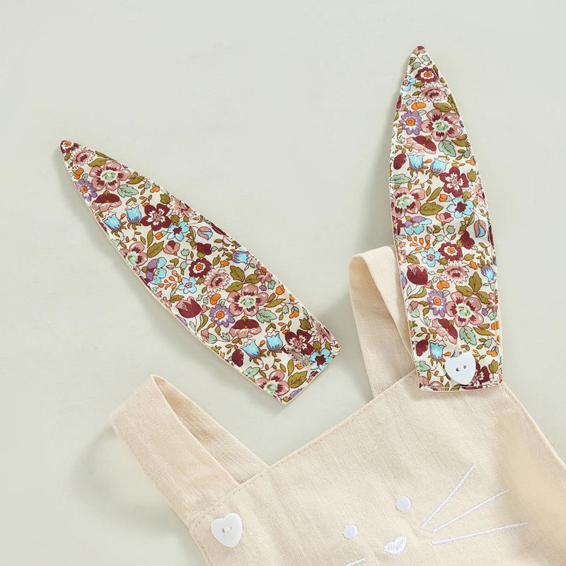 Летний повседневный комбинезон для маленьких девочек без рукавов с цветочным принтом и заячьими ушками, комбинезон с мультяшной шапкой