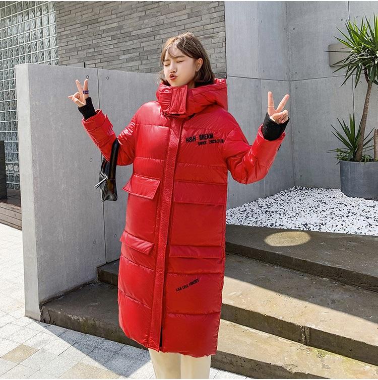 Women Long Winter Jacket Glossy Hooded Windproof Warm BIO Down Coat Oversize Cotton Padded Parkas