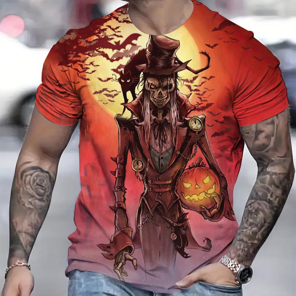 Футболка на Хэллоуин для мужчин с принтом ужасной тыквы 3D, короткие рукава, повседневные футболки для фестиваля, мужская одежда, свободная футболка, пуловер