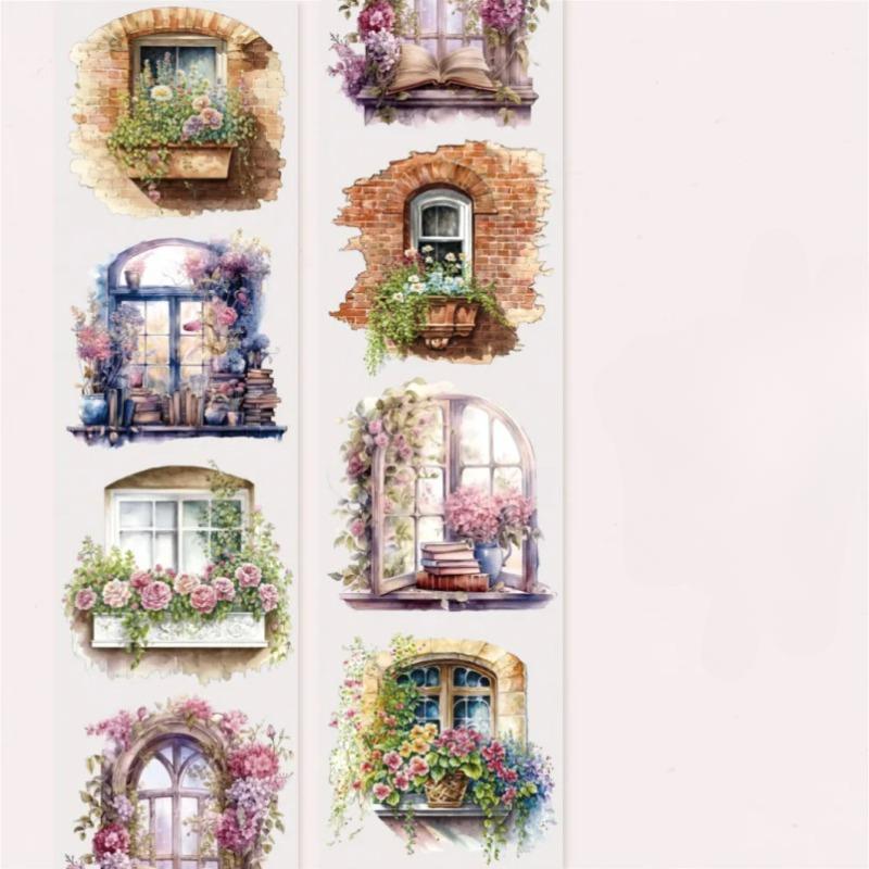 1Pc Vintage Literary Masking Washi Tape Cute Girl Flower Coffee Decorative Adhesive Material Sticker Diy Label Scrapbooking