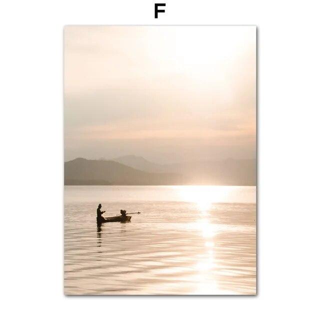 Бохо природный пейзаж озеро волна пальма фреска скандинавские постеры настенная живопись на холсте и принты картинки для декора гостиной