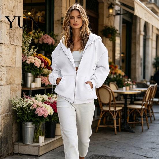 Drawstring Hooded Jacket Zip-Up Hoodies for Women, Loose Fit with Women Pocket, Long Sleeve Casual Coat Fall Winter Hoodie