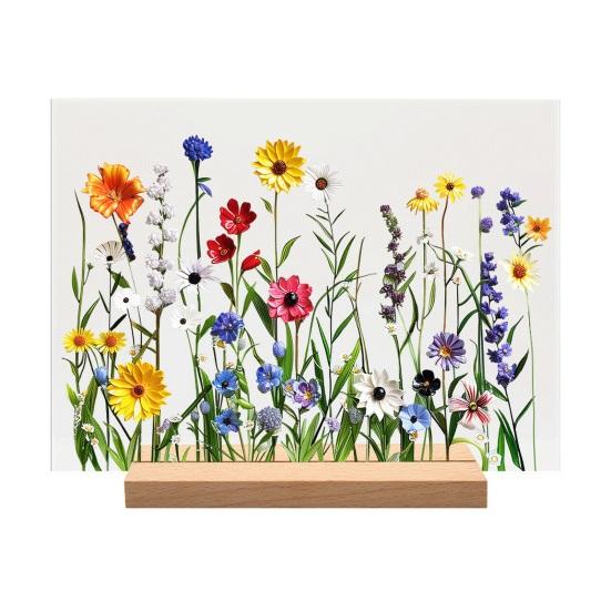 Acrylic Flower Table Sign with Wooden Stand Heavy Duty Floral Plants Home Office Centerpiece Desktop