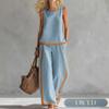 QICED Women's Fashion Casual Sleeveless O-Neck Pants Suits Casual Chic