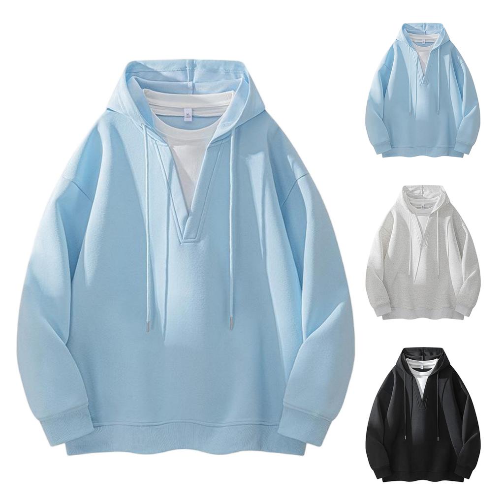 Men's Loose Solid Color Hooded Pullover Hoodie Large-sized Fashionable Casual Sports Hoodie Jacket