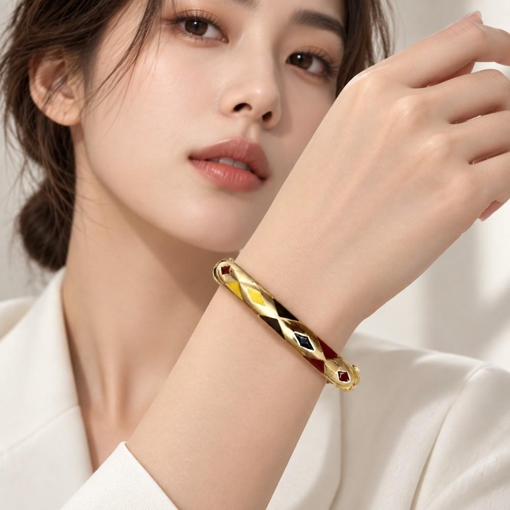 Gold Plated Bangle Bracelet Drip Oil Finish Bangle Jewelry Gift Wrist Jewelry Party Daily Wear