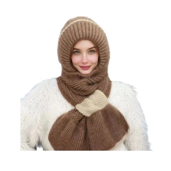 Winter Knit Hat Scarf Set Large Head Circumference Elastic Warm Riding Hat Outdoor Activities Travel Cycling Headwear
