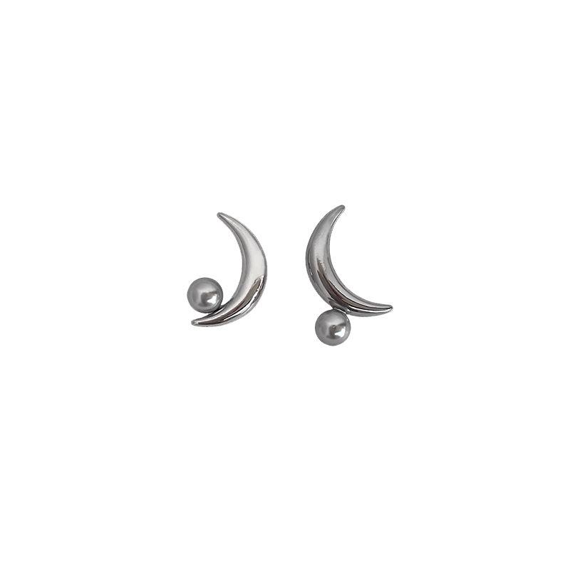 Ash Crescent Cool Grey Pearl Moon Stud Earrings for Women - Trendy and Chic Ear Accessories 2026