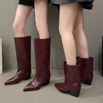Мода Высокие каблуки Женские высокие сапоги Острый носок Элегантная кожаная обувь 2025 Мода Сапоги до колена Готические Новые лодочки Длинные Mujer Botas