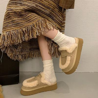 2024 Новые зимние женские плюшевые тапочки на толстой подошве, теплые ретро-туфли на плоской подошве для дома, хлопковые женские повседневные тапочки