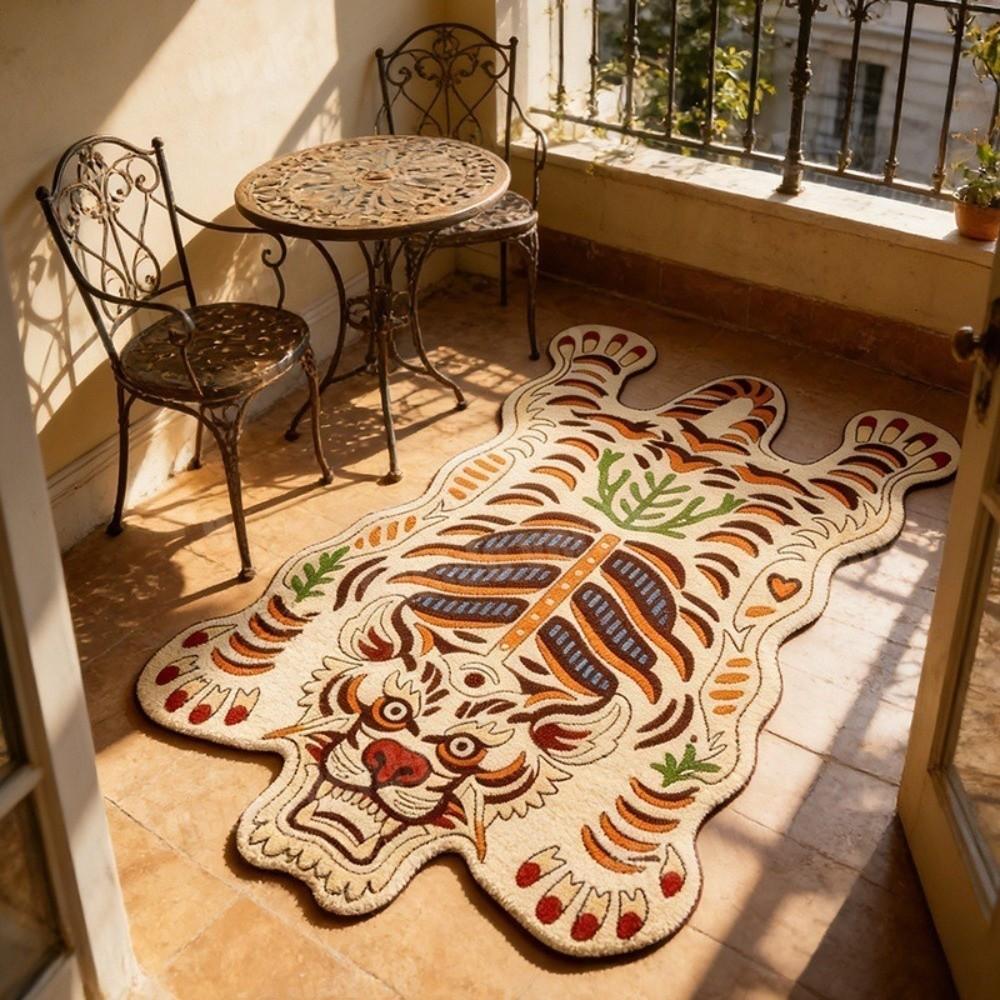 2D Flat Tiger Tiger Carpet Non Slip Creative Floor Mat Creative Area Rug Living Room
