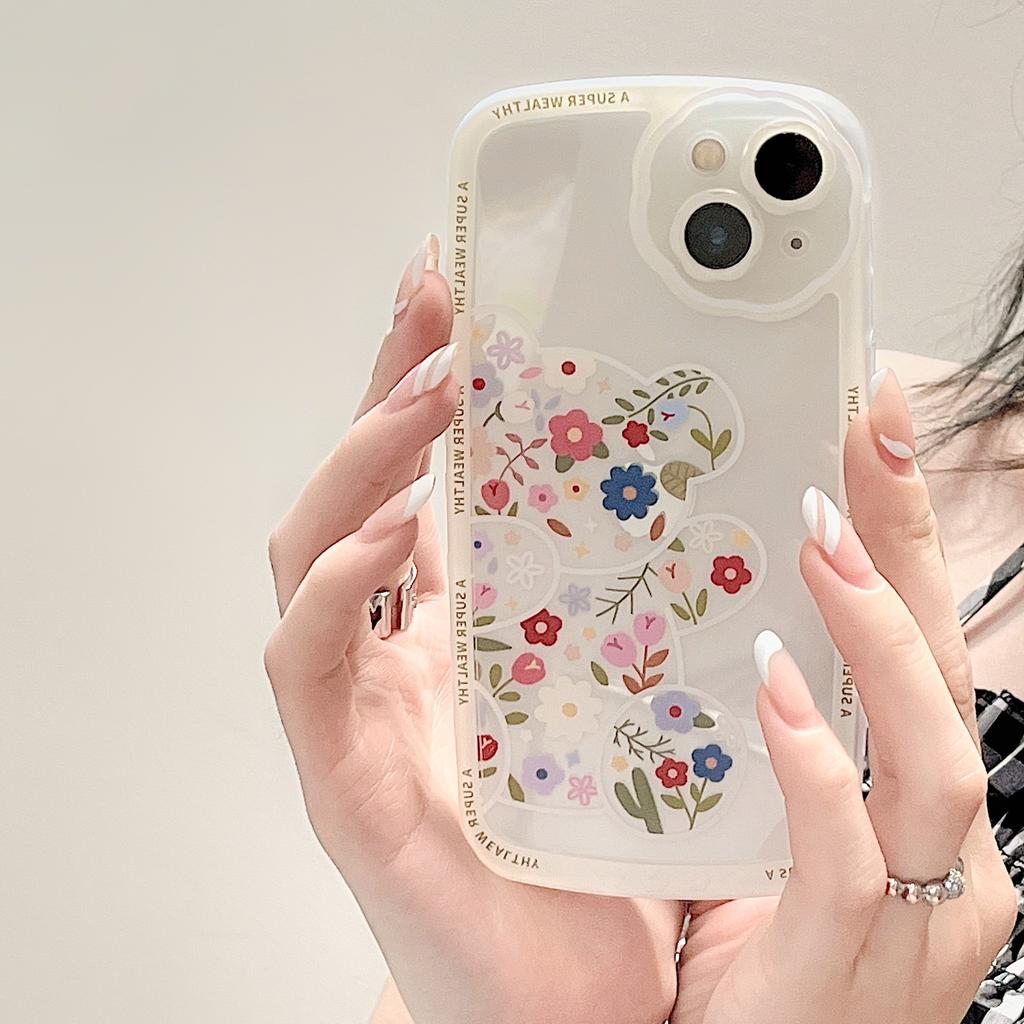 Защитный чехол для телефона с цветочным принтом для камеры Iphone X Xr 11 12 Pro Max 13 Promax Xsmax 8 7 Plus Ins Bear противоударный чехол сзади