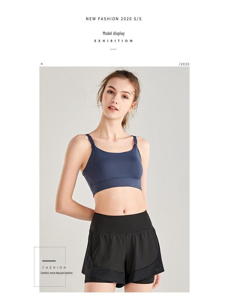 Women's Yoga Fitness Quick-Dry Butt-Lifting Sports Shorts - Fake Two-Piece, Slimming, Elastic Mesh, Anti-Exposure.