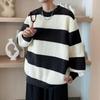 Men's Autumn/Winter Warm Striped Round Neck Sweater - Casual Contrast Color Style