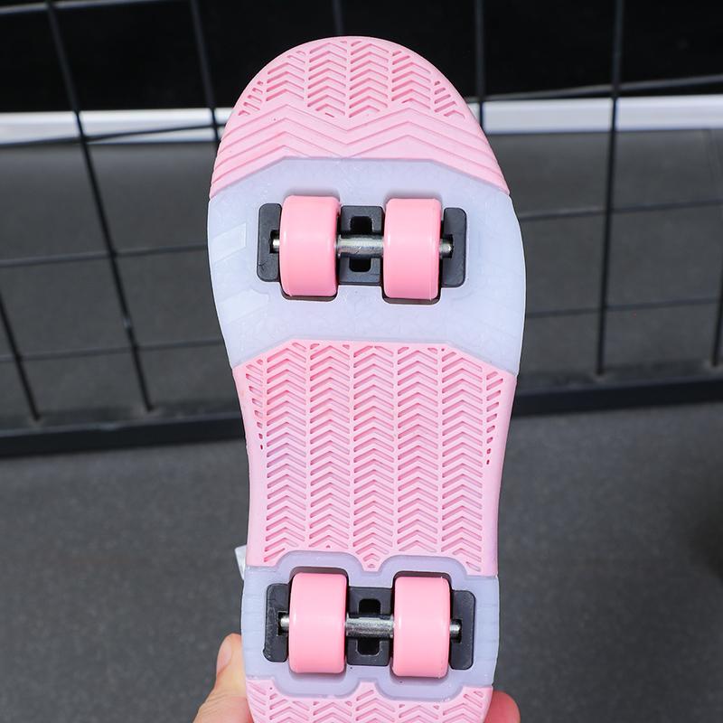 Четырехколесные новые сетчатые светодиодные прогулочные туфли с вращающейся кнопкой детские роликовые коньки обувь для девочек прогулочные туфли для мальчиков