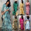 European & American Tie-dye Rayon Beach Dress: Loose, Long Seaside Vacation Robe & Bikini Cover-up with Sunscreen Shirt for Women