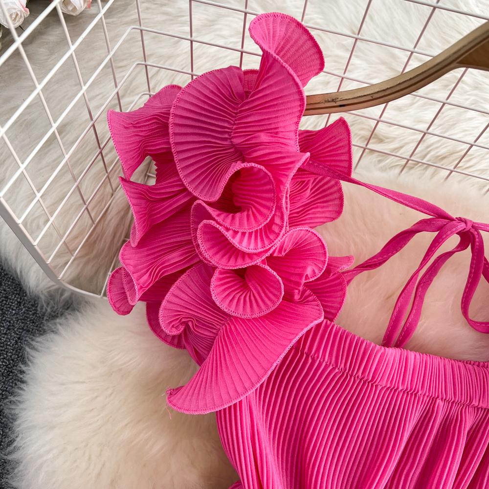 RUGOD Летний новый стиль, универсальная пресс-плиссированная шифоновая рубашка с завязками на талии и листьями лотоса, женский короткий топ в иностранном стиле