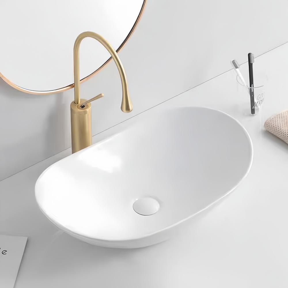 Современная овальная керамическая раковина для ванной комнаты, 16,3"X9,8" - элегантная раковина для ванной комнаты со сливными принадлежностями (Кран в комплект не входит)