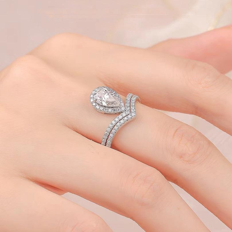 Teardrop Crown Ring Women's 1ct Moissanite PT950 Platinum - Teardrop coronation design, 1ct sparkle, daily elegant jewelry