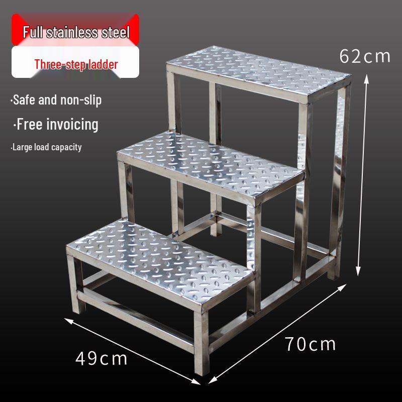 Stainless Steel 4-Step Height-Adjustable Ladder Footstool for Household & Hospital Use
