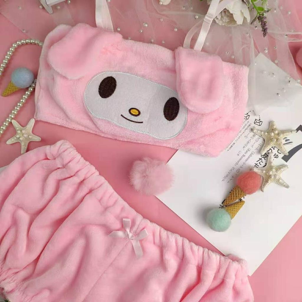 Женское нижнее белье для косплея, зимний бархатный топ и трусики Kawaii Bunny, пижамы для девочек, одежда для сна, комплекты домашней одежды