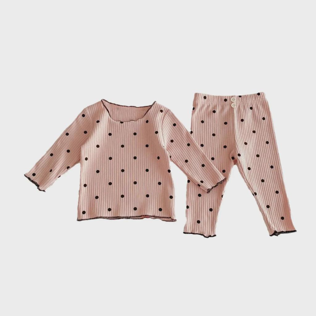 2024 Baby Girl Long Sleeve Love Dot Two-Piece Set with Ruffled Edges
